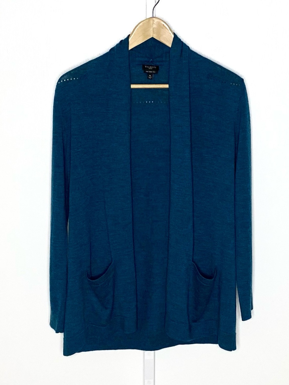 Talbots | Blue 100% Pure Merino Wool Open-Front Cardigan Sweater Sz MP